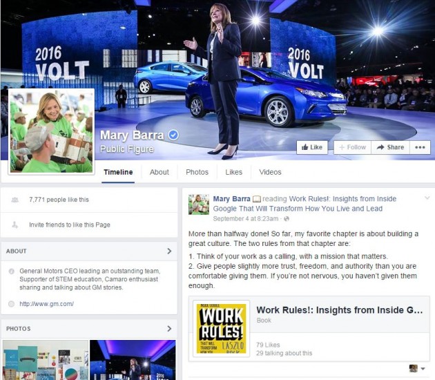 Mary Barra Facebook Page