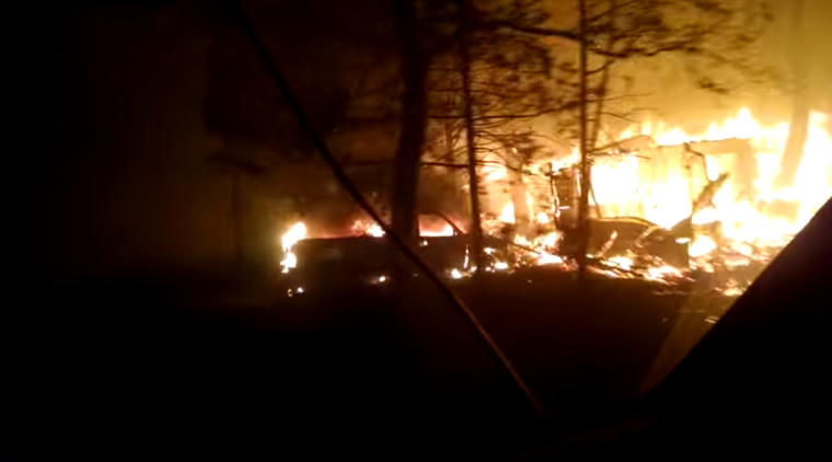 Northern California forest fire house and car