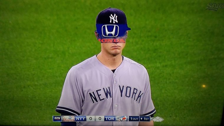 Sportsnet Honda advertisement on New York Yankee Greg Bird's face