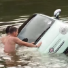 A facelifted Fiat 500 was transformed into a boat, but couldn't handle a river in Lithuania and sunk to the bottom