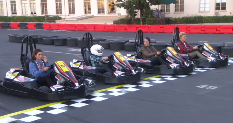 Danica Patrick Ellen Degeneres Justin Bieber and Mackenzie Marsh go kart race on Ellen