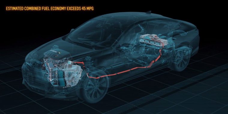 This screen capture animation provides an under-the-skin look at hybrid components in the 2016 Chevrolet Malibu Hybrid, which will get a General Motors-estimated 48 mpg in city driving.