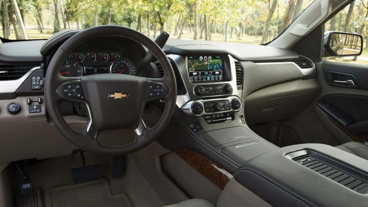 A leather-wrapped steering wheel come standard inside the 2016 Chevrolet Suburban