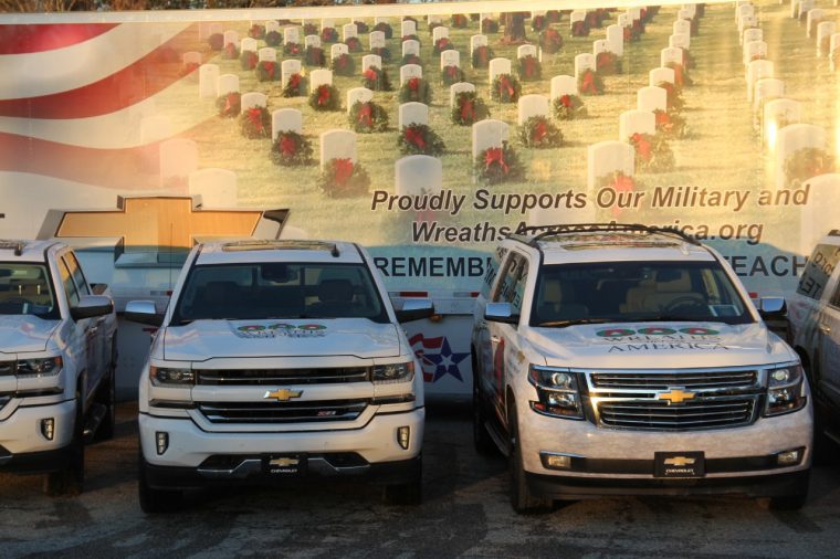 Wreaths Across America Chevy vehicles