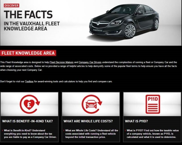 Vauxhall website fleet page