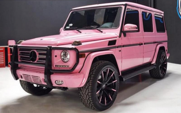 Actress Trisha Paytas had a West Coast Customs do pink paint job and other modifications to her Mercedes-Benz G-Class