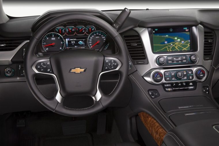 The 2016 Chevy Tahoe comes with a leather-wrapped steering wheel with mounted audio controls