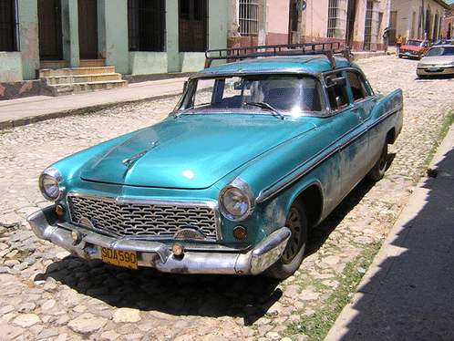 Cuban Classic Car Blue Roof Rack