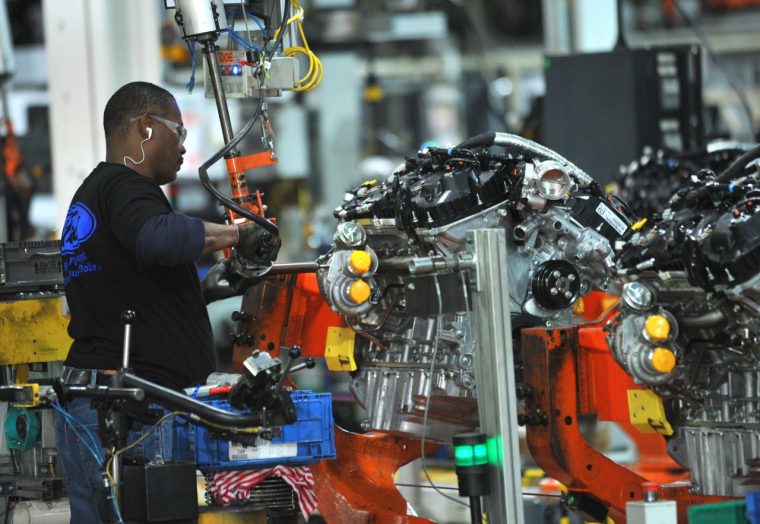 An EcoBoost engine being built at the Cleveland Engine Plant