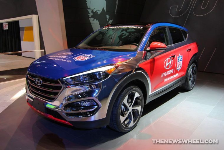 Hyundai Santa Fe NFL promotion model at 2016 Chicago Auto Show