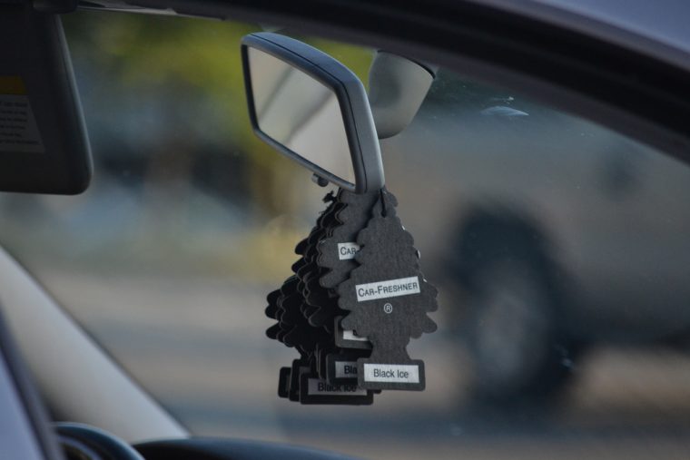 Car air freshener on rear view mirror