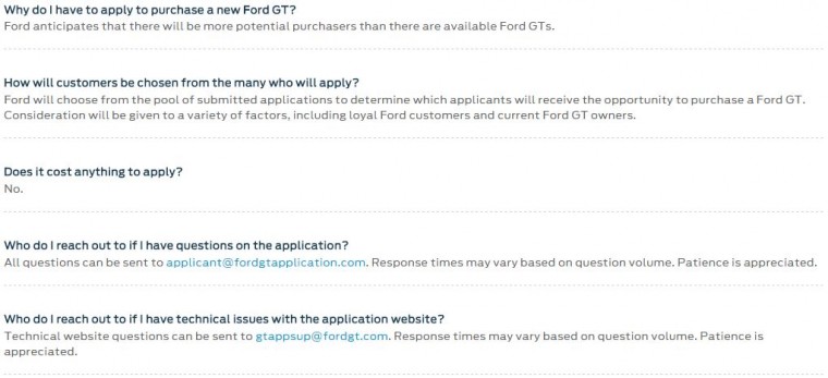 FAQs Ford GT application