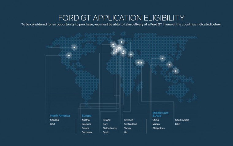 Ford GT Application Availability map