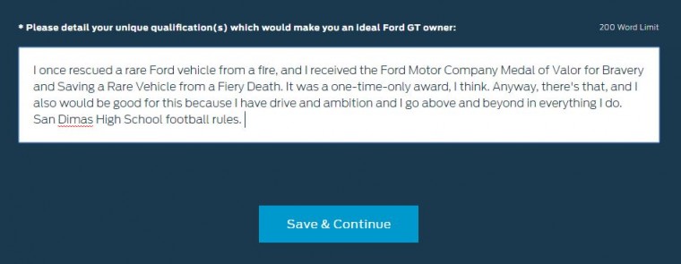 Ford GT application unique qualifications