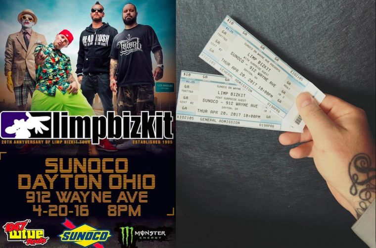 Limp Bizkit Sunoco Dayton Ohio Wayne Ave 4-20 concert poster and tickets