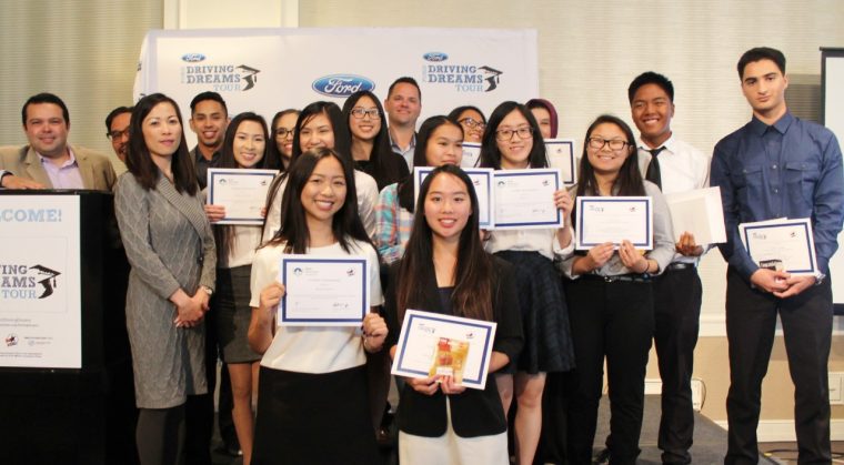 Students from Yerba Buena High School accept awards from Ford Driving Dreams