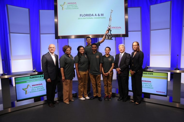Representatives from Honda congratulate the winning team from Florida A&M University