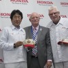 In commemoration of Honda Precision Parts of Georgia's 10th anniversary, Tallapoosa Mayor Pete Bridges (center) provides a key to the city to the president of Honda Precision Parts of Georgia Masahiko Kayama (left) and vice president of Honda Precision Parts of Georgia Mike Jett (right).