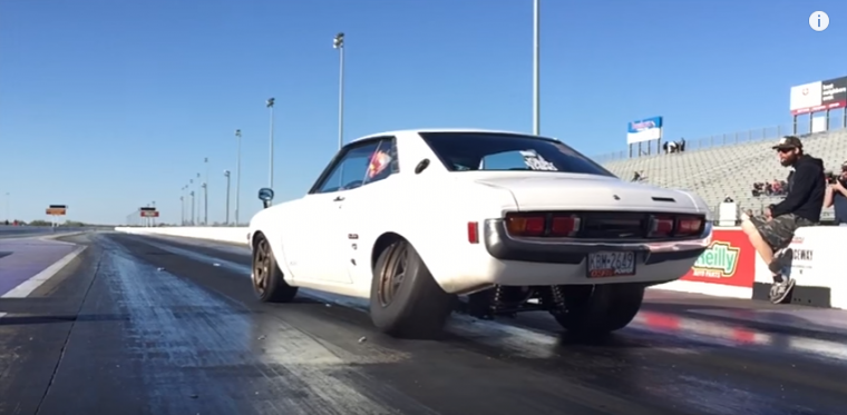 Toyota Celica loses wheel drag race