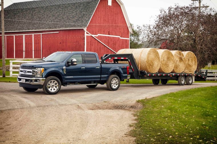 2017 Ford F-250 Super Duty Lariat hay bales