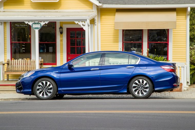 The 2017 Honda Accord Hybrid sedan yields EPA-estimated fuel economy of 49 mpg on the highway, but still comes with an affordable price tag