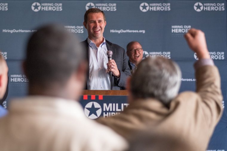 Hiring Our Heroes President Eric Eversole greets veterans attending job fair at Comerica Park