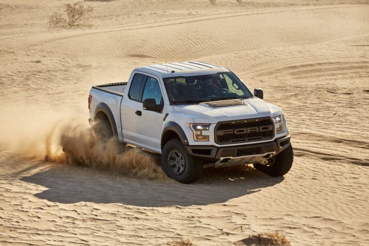 White 2017 Ford F-150 Raptor in desert