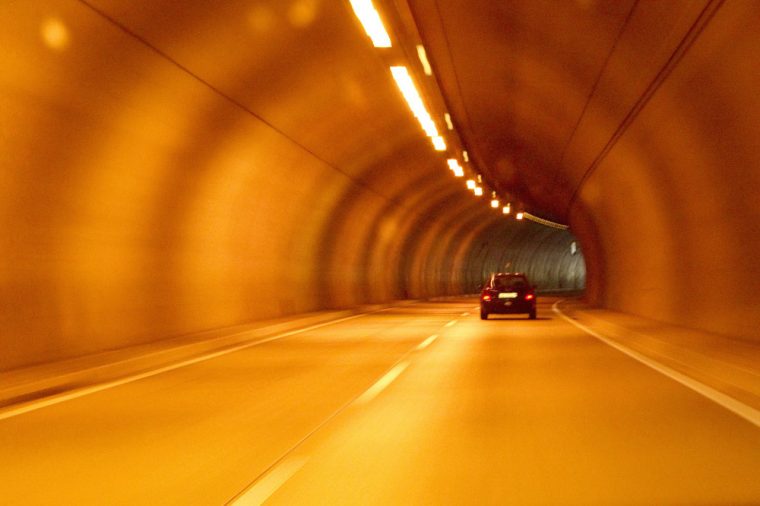 long road in tunnel driving