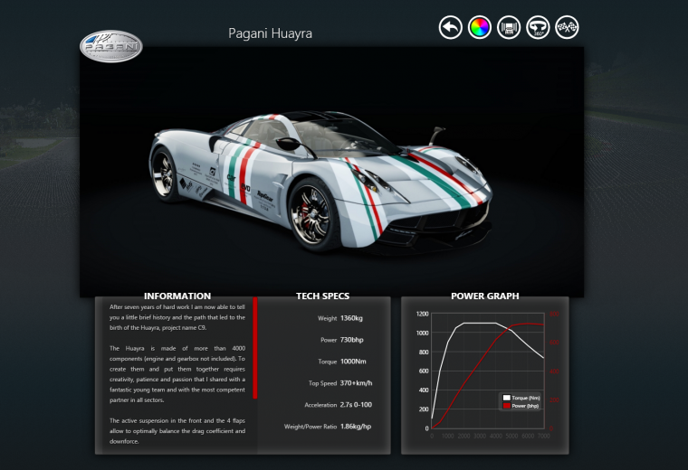 Pagani Huayra in Assetto Corsa car selector