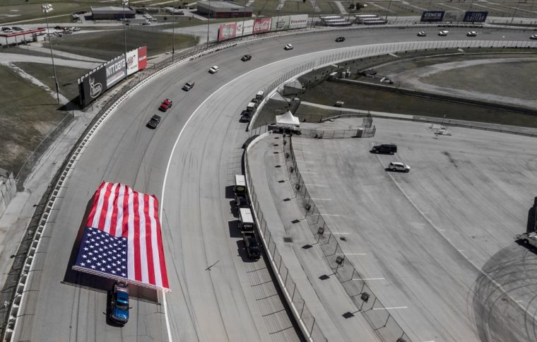 The 2017 Silverado HD displayed its power by towing a large flag around Texas Motor Speedway