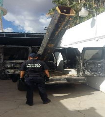 Mexican National Security Commission van-mounted drug bazooka