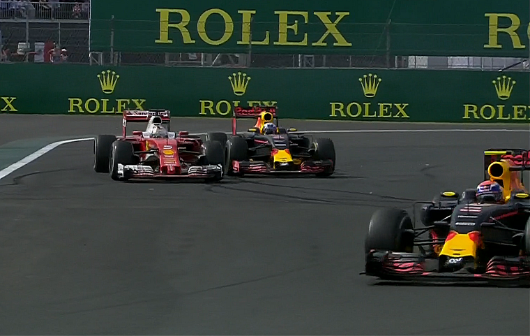 Vettel and Ricciardo battle behind Verstappen