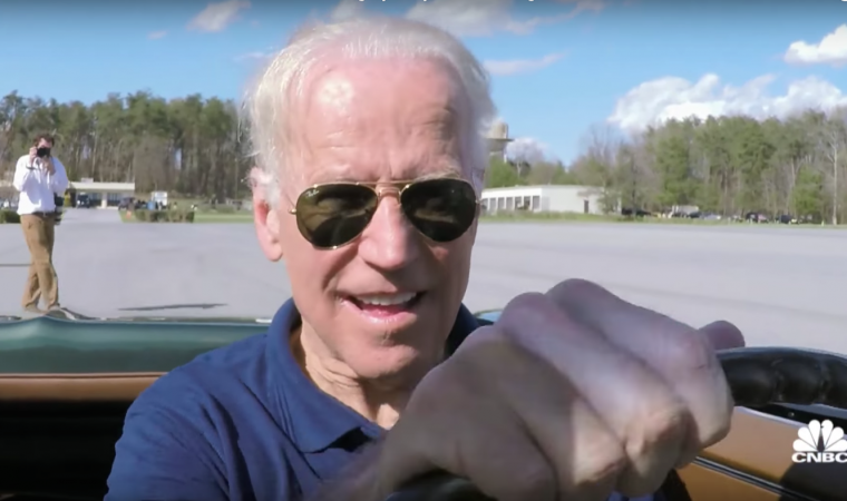 Joe Biden does a burnout in his 1967 Corvette Stingray on "Jay Leno's Garage"