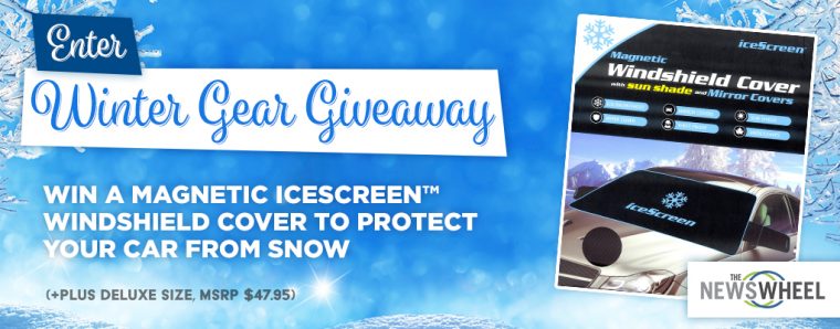 The News Wheel winter icescreen magnetic windshield cover giveaway banner