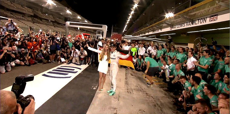 Nico and Vivian Rosberg celebrate with Mercedes