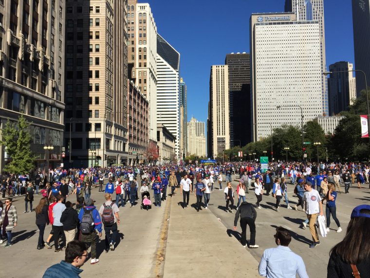 Millions of Chicago Cubs fans take to the streets downtown during the 2016 World Series parade celebration on Friday November 4, 2016