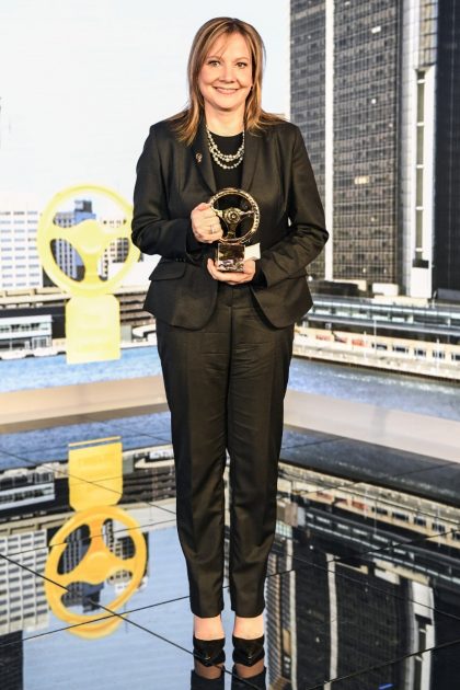 General Motors CEO and Chairman Mary Barra with Honorary Golden Steering Wheel Award