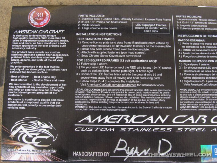 American Car Craft Premium Stainless Steel license plate frame review installation instructions