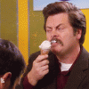 Ron Swanson eating ice cream