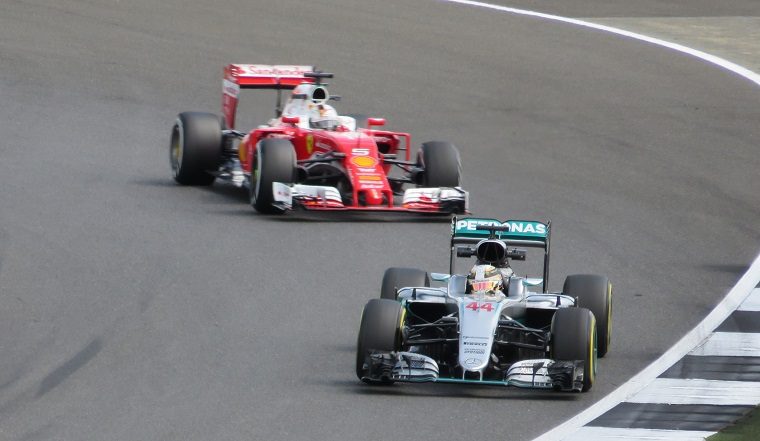 Sebastian Vettel chasing Lewis Hamilton