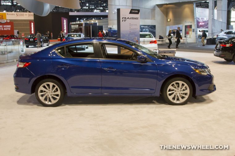 2017 Acura ILX blue sedan car on display Chicago Auto Show