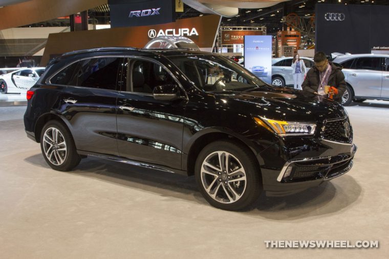 2017 Acura MDX black SUV on display Chicago Auto Show