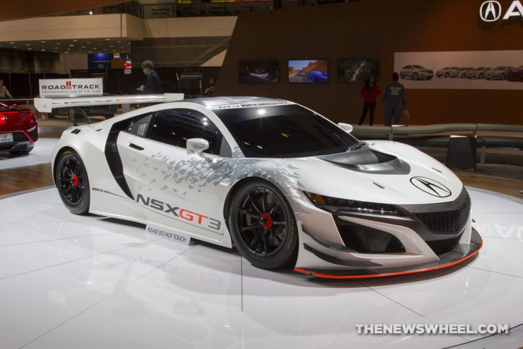 2017 Acura NSX GT3 white racecar on display Chicago Auto Show