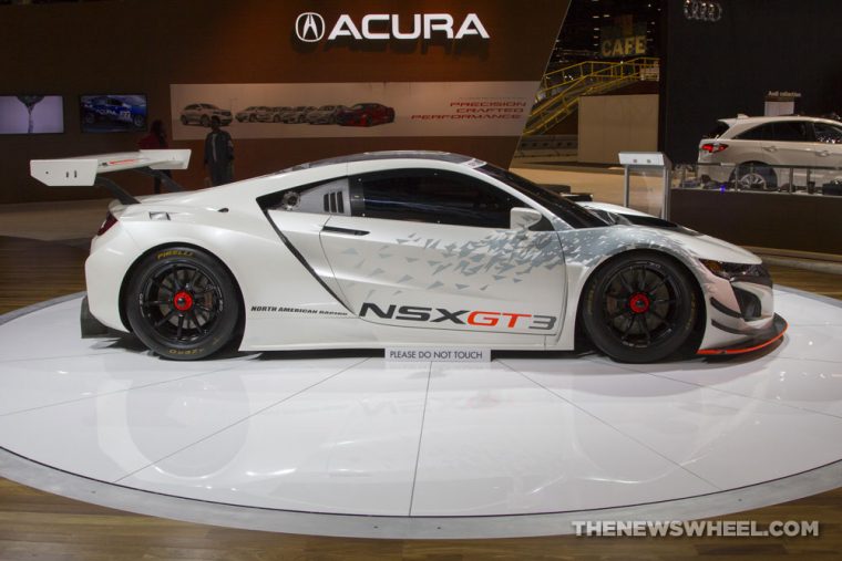 2017 Acura NSX GT3 white racecar on display Chicago Auto Show