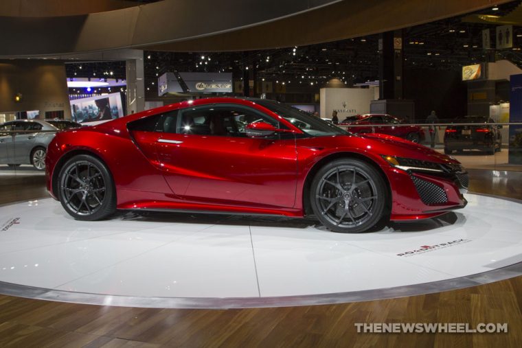 2017 Acura NSX red sports car on display Chicago Auto Show