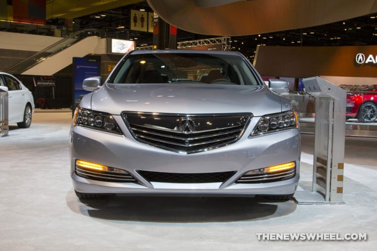 2017 Acura RLX silver sedan car on display Chicago Auto Show