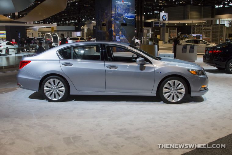 2017 Acura RLX silver sedan car on display Chicago Auto Show