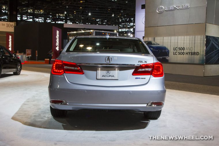 2017 Acura RLX silver sedan car on display Chicago Auto Show