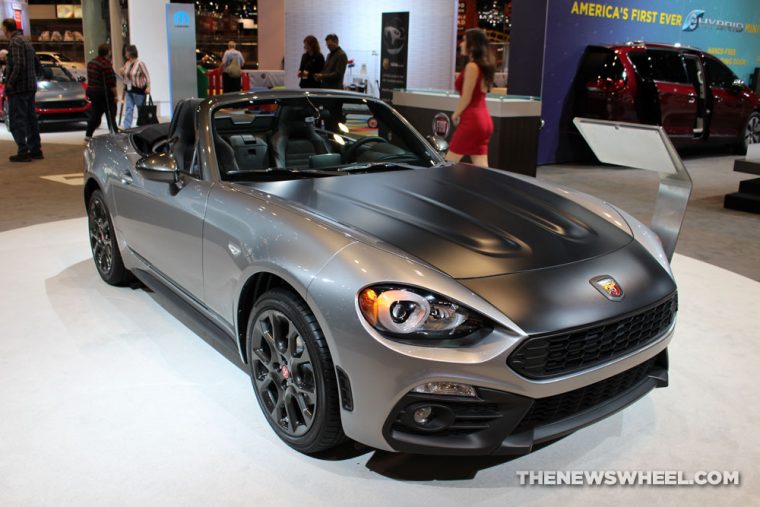 2017 Fiat 124 Spider Abarth gray convertible car on display Chicago Auto Show