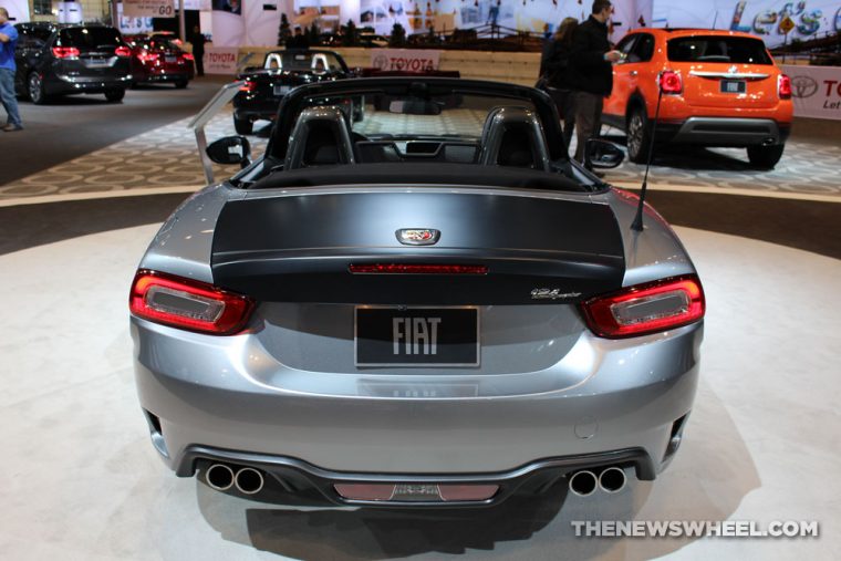 2017 Fiat 124 Spider Abarth gray convertible car on display Chicago Auto Show